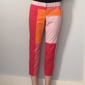 J Crew Color Block Pink Orange Cropped Skinny Pants